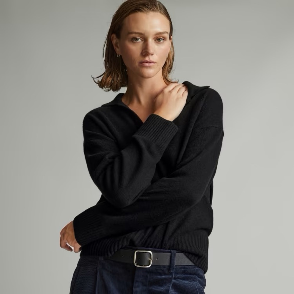NEW Everlane Women’s Cashmere Polo Black Sweater Size XSmall - Picture 2 of 14
